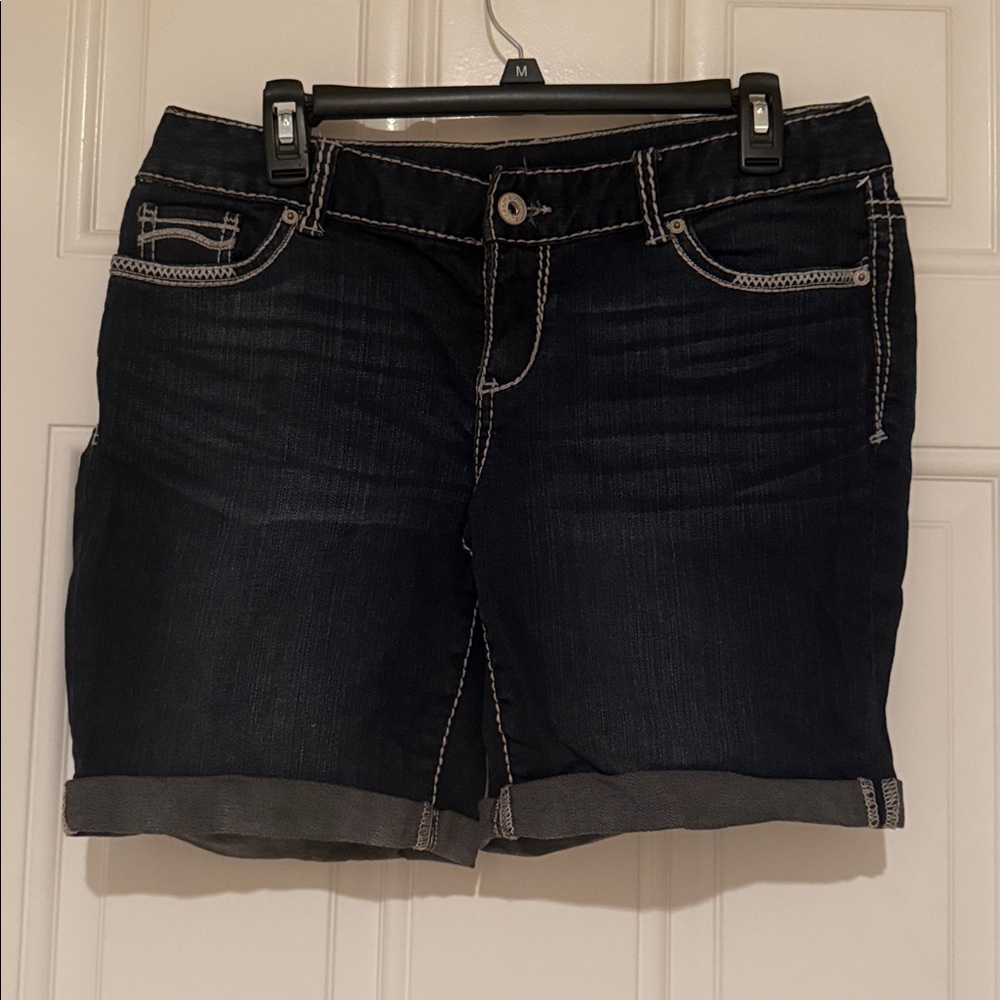 Maurices Navy Denim Shorts with White Stitching